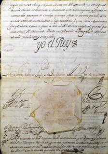 Decreto de Nueva Planta (Decree of New Plant), last page with the signature of king Phillip V; it…