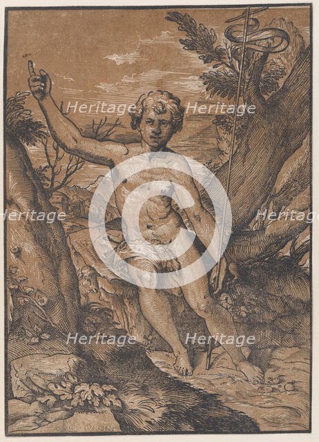 The young Saint John the Baptist in the wilderness, ca. 1520-27. Creator: Ugo da Carpi.