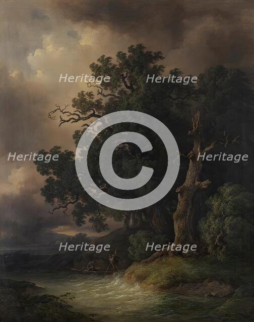 Thunderstorm landscape, 1856. Creator: Josef Kriehuber.