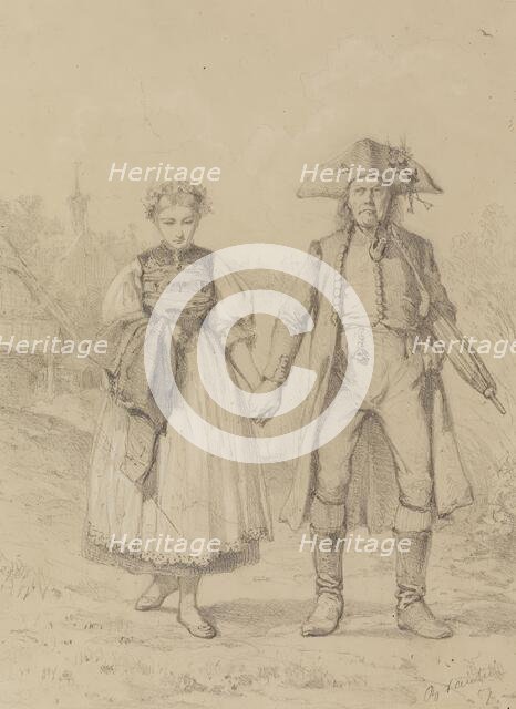 Old Man and Girl in Peasant Costume, 1857. Creator: Benjamin Vautier.