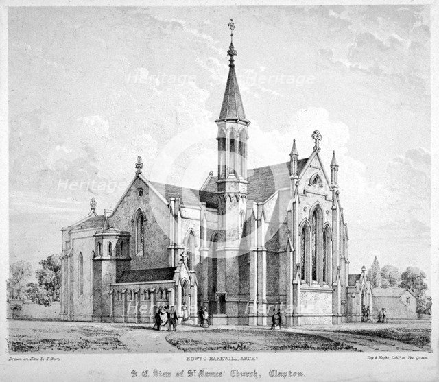 South-east view of St James Church, Clapton, Hackney, London, c1860. Artist: Anon