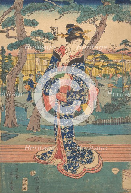 Young girl at tea house in Iriya, mid-19th century. Creator: Utagawa Hiroshige II.