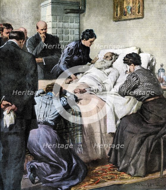 The death of Leo Tolstoy, Russian author and philosopher, 1910. Artist: Unknown