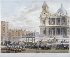 Funeral procession of Lord Nelson outside St Paul's Cathedral, City of London, 1806. Artist: Sir Christopher Wren