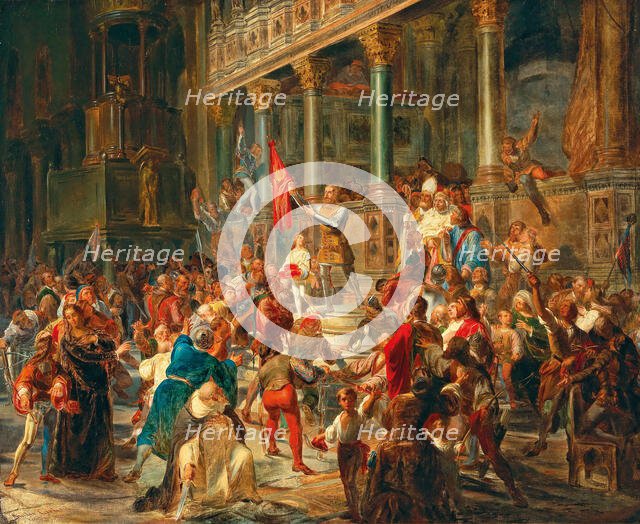 Mustering the soldiers ("Viva Messer Vittore Pisani!"), 1864. Creator: Carlini, Giulio (1826-1887).