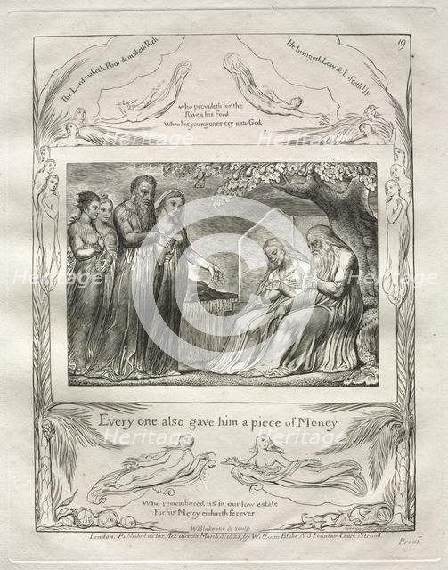 The Book of Job: Pl. 19, Every one also gave him a piece of Money, 1825. Creator: William Blake (British, 1757-1827).