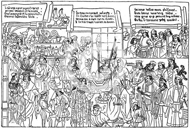 A banquet, late 15th century, (1910). Artist: Unknown