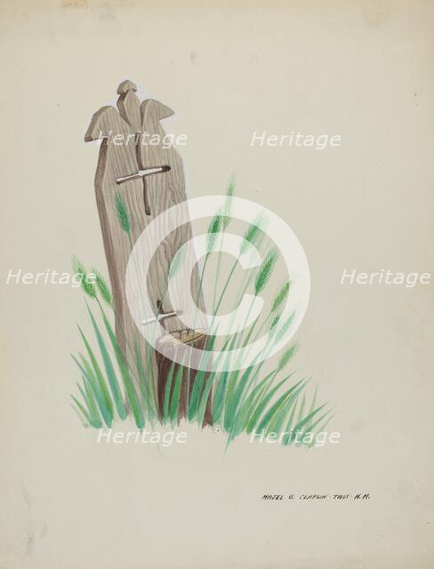 Wooden Grave Marker, c. 1937. Creator: Majel G. Claflin.