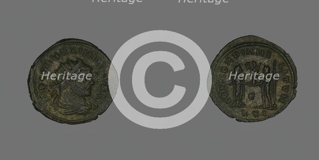 Antoninianus (Coin) Portraying Emperor Marcus Aurelius Valerius Maximianus..., about 293. Creator: Unknown.