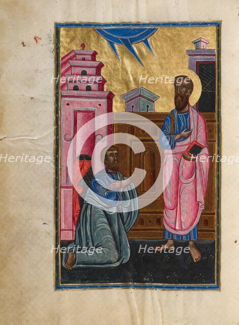 Saint Paul and Sergius, Roman Proconsul in Cyprus; Bible, 1637-1638. Creators: Malnazar, Aghap'ir.