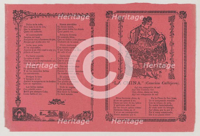 A broadsheet with a popular song 'La China' on the recto, on the verso the dance ..., ca. 1900-1910. Creator: José Guadalupe Posada.