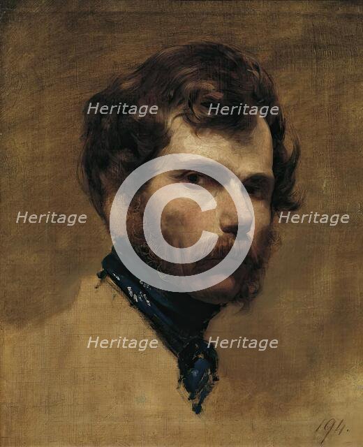 Self-portrait with a blue necktie, 1839. Creator: Friedrich von Amerling.