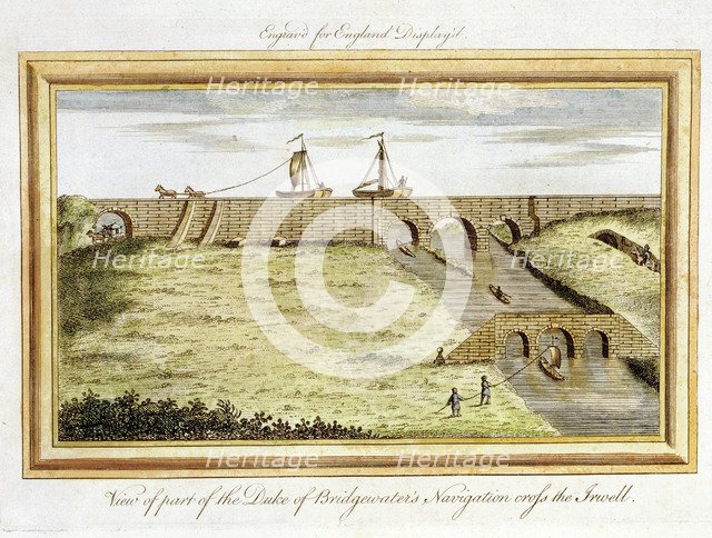 Bridgewater Canal crossing the River Irwell by a viaduct, England. Artist: Unknown