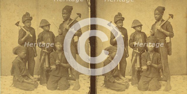 Studio portait of young chimney sweeps, (1868-1900?). Creator: J. N. Wilson.