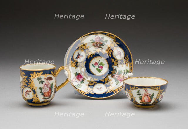 Tea Bowl, Coffee Cup, and Saucer, Worcester, c. 1765. Creator: Royal Worcester.