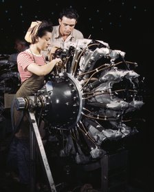 Women are trained as engine mechanics in thorough Douglas training..., Long Beach, Calif., 1942. Creator: Alfred T Palmer.