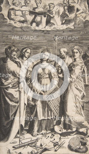 Saint Cecilia standing in the centre accompanied by Saint Paul, the Magdalene, Saint John ..., 1531. Creator: Giulio Bonasone.