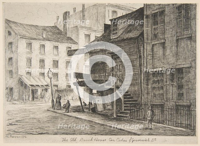 The Old Beach House, Corner of Cedar and Greenwich Streets (from Scenes of Old New York), 1874. Creator: Henry Farrer.