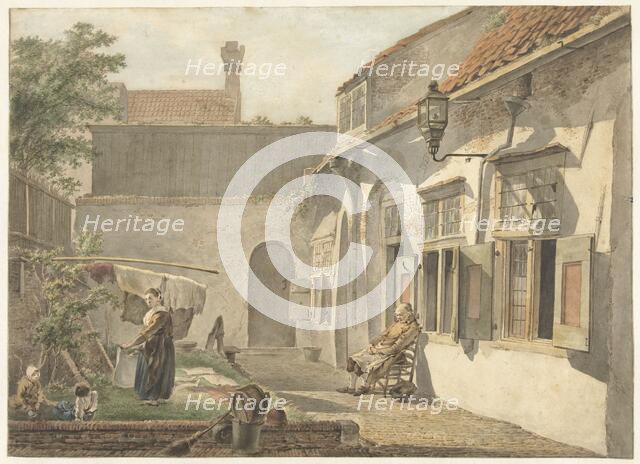 Courtyard with figures in Utrecht, 1773-1815. Creator: Hermanus van Brussel.