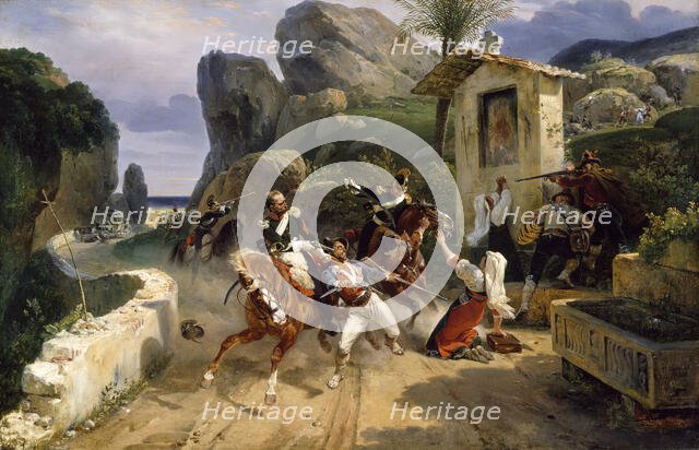 Italian Brigands Surprised by Papal Troops, 1831. Creator: Emile Jean-Horace Vernet.