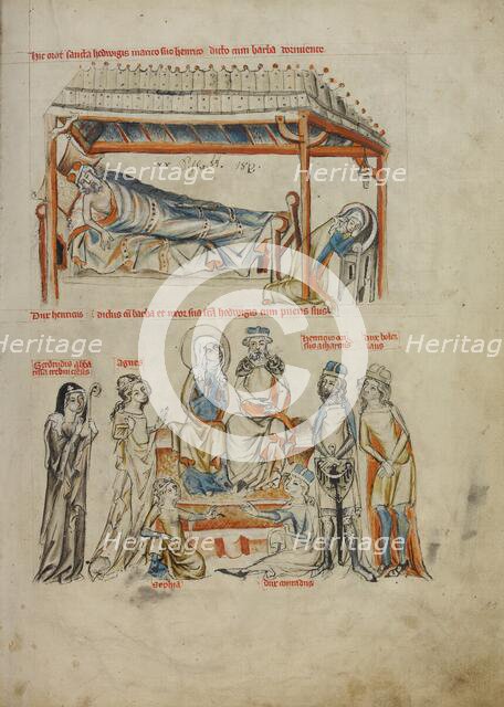Heinrich Sleeping and Saint Hedwig Praying: Heinrich and Saint Hedwig with Their..., 1353. Creator: Unknown.