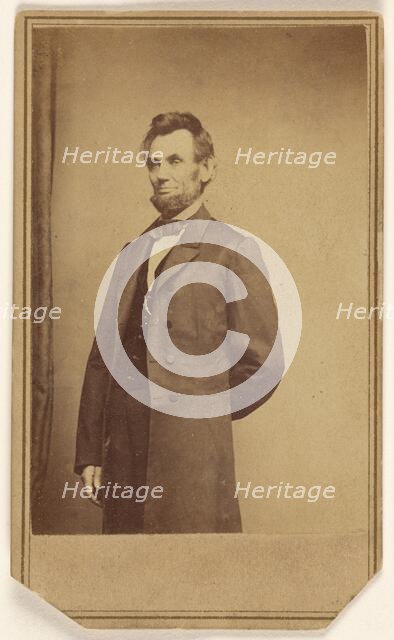 Abraham Lincoln standing with one arm behind his back, about 1864. Creator: Studio of Mathew B. Brady.
