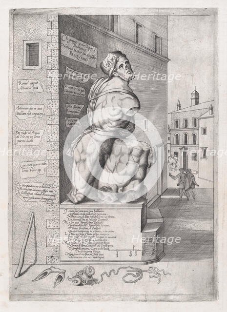 Speculum Romanae Magnificentiae: Statue of Pasquin in the House of Cardinal Ursino..., 16th century. Creator: Nicolas Beatrizet.