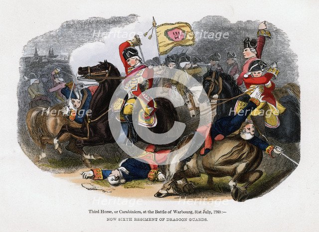 Third Horse, or Carabiniers, at the Battle of Warburg, 31st July 1760. Artist: Unknown