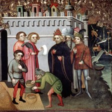 Altarpiece of San Nicolas de Bari, representing the measurement and the sale of grain, painting o…