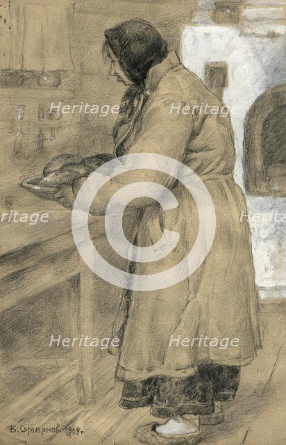 Fresh-Baked Shaneshki (Siberian Buns) and Grandmother Arina, from Whom I Rented a Bed. Irkutsk, 1904 Creator: Boris Vasilievich Smirnov.