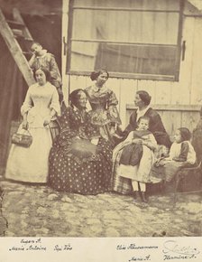 [Group Portrait of Four Women and Three Children], 1850s-60s. Creator: Franz Antoine.