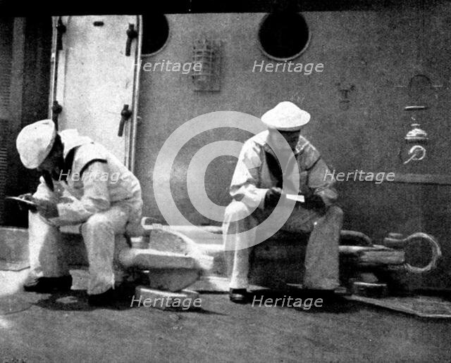 The Spanish-American War: American naval and military types - reading letters in a quiet spot, 1898. Creator: Unknown.