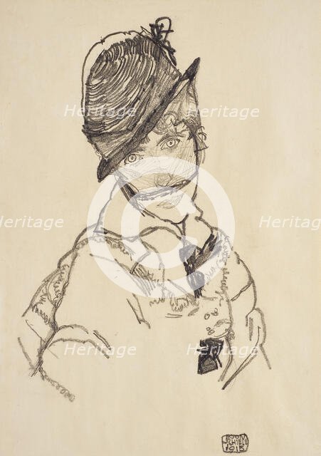 Edith with hat and face veil, 1915. Creator: Schiele, Egon (1890-1918).