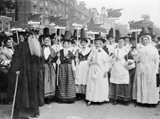Welsh suffragettes in traditional costume on the women's coronation procession, 17th June 1911. Artist: Unknown