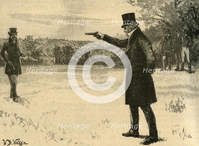 The Duke of Wellington's duel with the Earl of Winchilsea, Battersea Fields, London, 1829 (c1890). Creator: William Barnes Wollen.