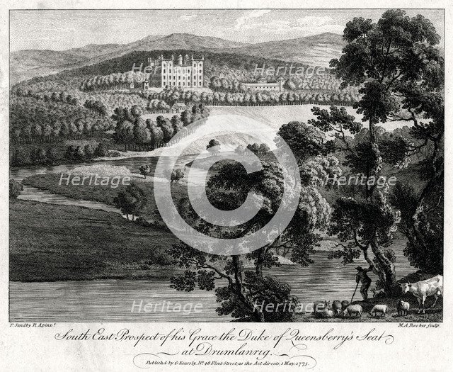 'South East Prospect of his Grace the Duke of Queensberry's seat at Drumlanrig', Scotland, 1775. Artist: Michael Angelo Rooker