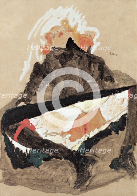 Girl in Black Dress with her Legs Spread, 1910. Artist: Schiele, Egon (1890–1918)