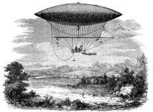 Henri Giffard's steam powered steerable (dirigible) airship, 1852. Artist: Unknown