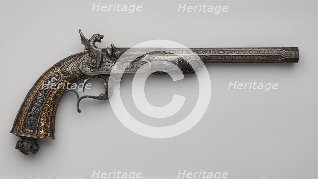 Percussion Exhibition Pistol, French, Paris, dated 1849. Creators: Lepage Moutier, Antoine Vechte, Léopold Bernard.