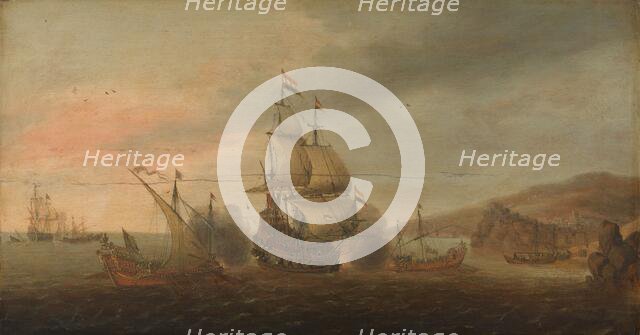 Naval Battle between Dutch Men-of-War and Spanish Galleys, c.1633-c.1650. Creator: Cornelis Boel.