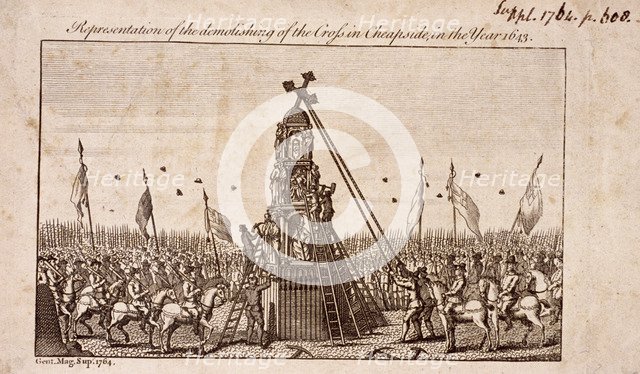 The destruction of the Cheapside Cross, London, 1793.  Artist: Anon