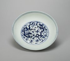 Dish with Dragons, Flaming Pearls, and Cloud Scrolls, Ming dynasty, Jiajing reign (1522-1566). Creator: Unknown.