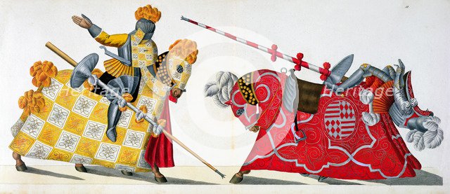 Two knights at a tournament, 1842. Artist: Friedrich Martin von Reibisch