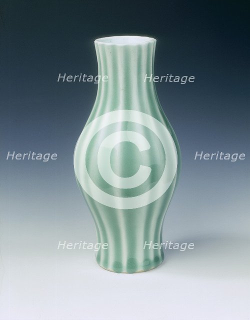 Ribbed celadon glazed vase, Qing dynasty, China, 1st half of 18th century. Artist: Unknown