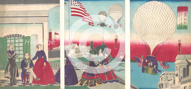 American Balloon Ascension (Amerikakoku), 1867. Creator: Utagawa Yoshitora.