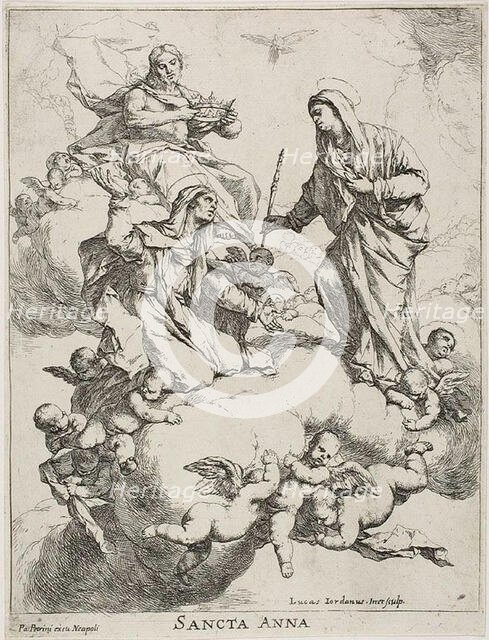 Saint Anne Received in Heaven by Christ and the Virgin, c.1653. Creator: Luca Giordano.