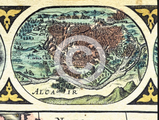 Cairo, colored engraving from the book 'Le Theatre du monde' or 'Nouvel Atlas', 1645, created, pr…