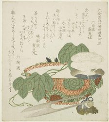 Bowl, scissors, and morning glories, c. 1820. Creator: Gakutei.