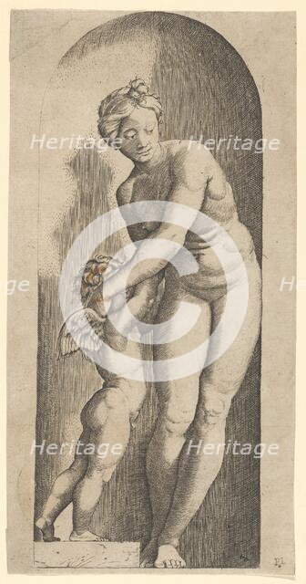 Venus and Cupid standing in a niche, ca. 1500-1527. Creator: Marcantonio Raimondi.