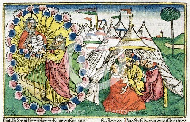 Exodus 20:1-5: Moses receiving the Ten Commandments. Artist: Unknown